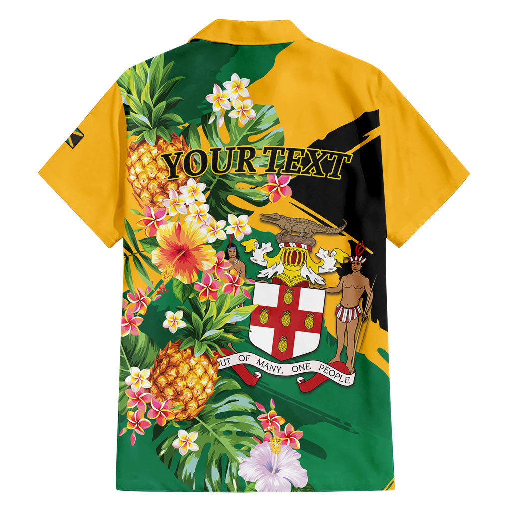 Personalized Jamaica Pineapple Hawaiian Shirt Coat of Arms Tropical Flowers