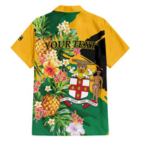 Personalized Jamaica Pineapple Hawaiian Shirt Coat of Arms Tropical Flowers