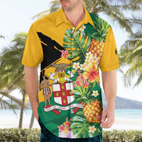 Personalized Jamaica Pineapple Hawaiian Shirt Coat of Arms Tropical Flowers