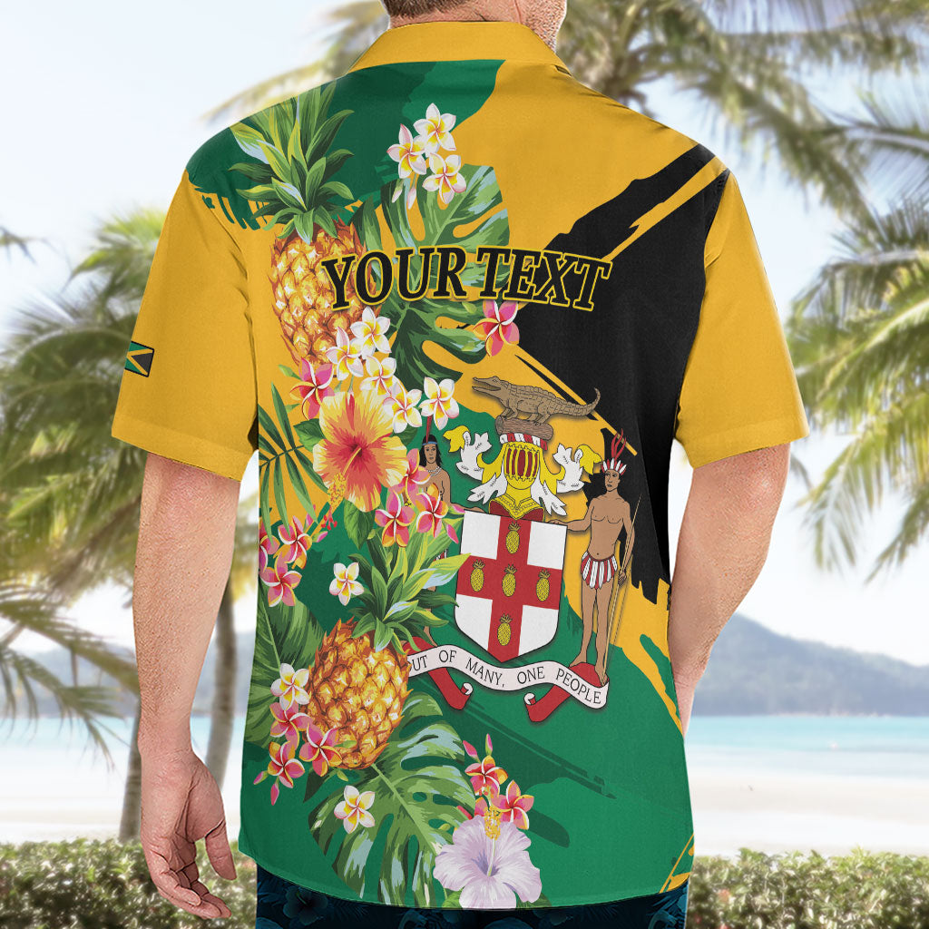 Personalized Jamaica Pineapple Hawaiian Shirt Coat of Arms Tropical Flowers