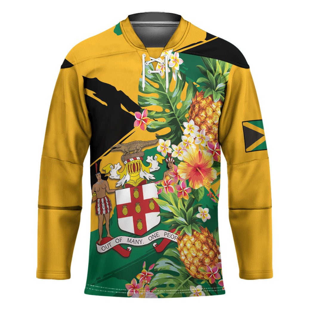 Personalized Jamaica Pineapple Hockey Jersey Coat of Arms Tropical Flowers