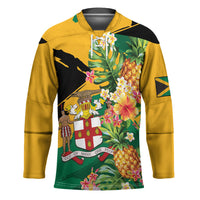Personalized Jamaica Pineapple Hockey Jersey Coat of Arms Tropical Flowers