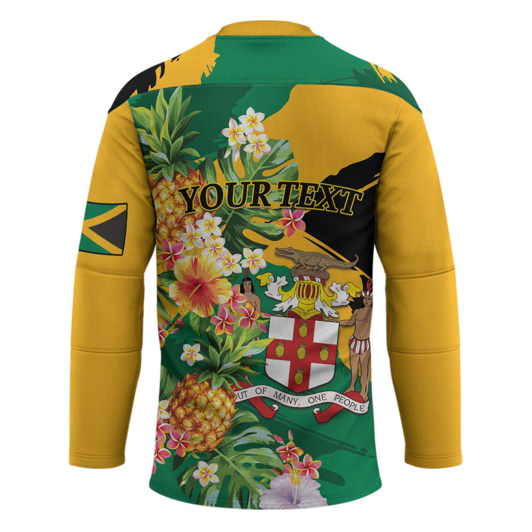Personalized Jamaica Pineapple Hockey Jersey Coat of Arms Tropical Flowers