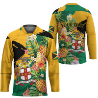 Personalized Jamaica Pineapple Hockey Jersey Coat of Arms Tropical Flowers