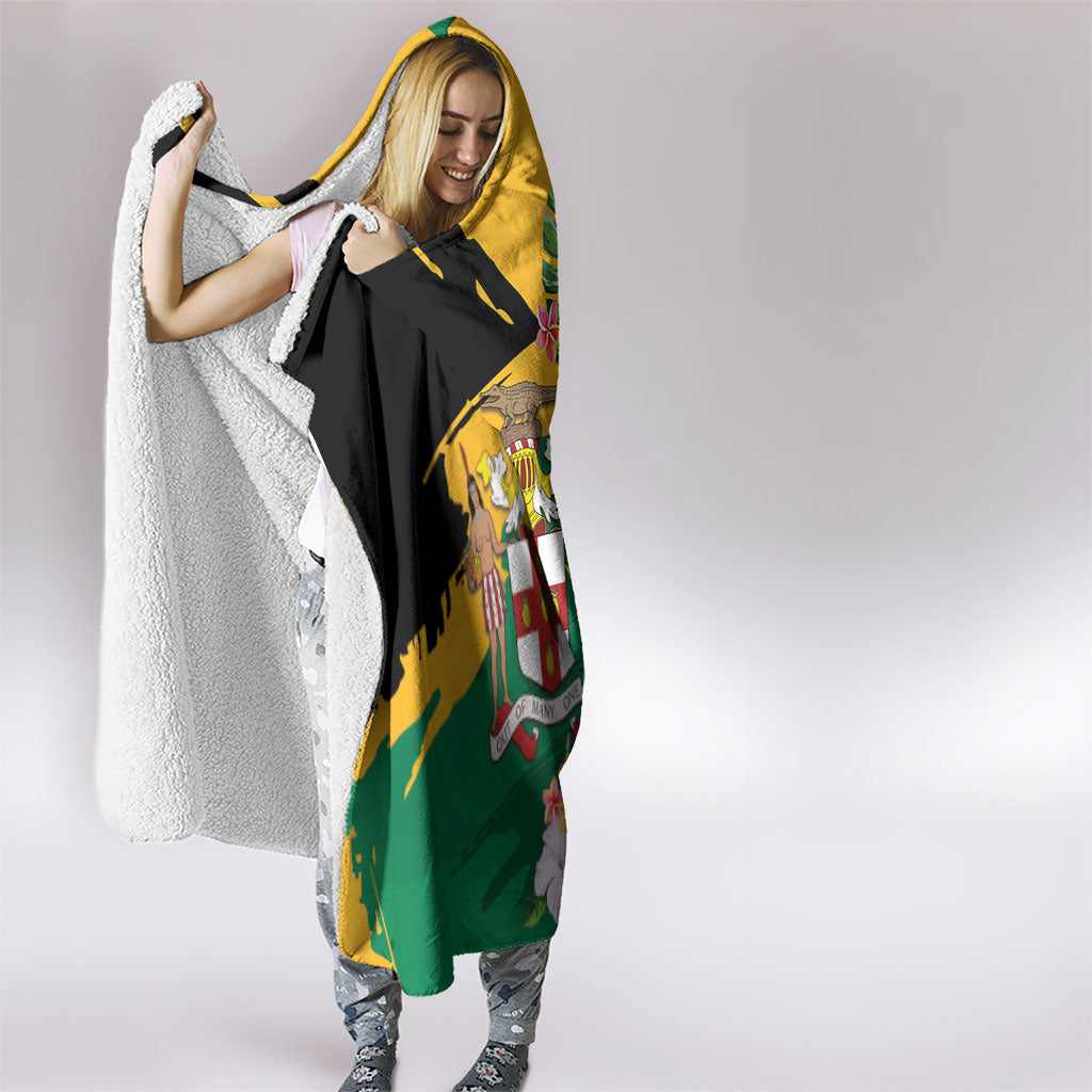 Jamaica Pineapple Hooded Blanket Coat of Arms Tropical Flowers
