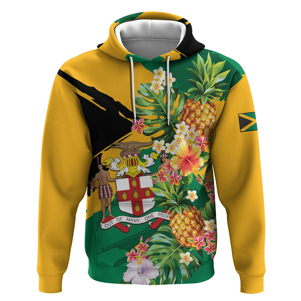 Personalized Jamaica Pineapple Hoodie Coat of Arms Tropical Flowers