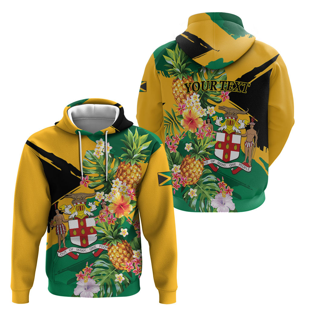 Personalized Jamaica Pineapple Hoodie Coat of Arms Tropical Flowers