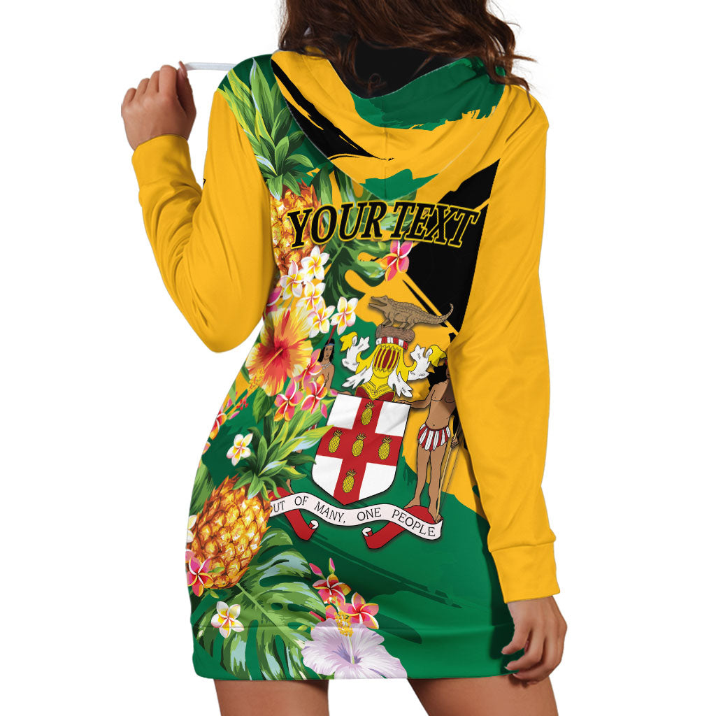 Personalized Jamaica Pineapple Hoodie Dress Coat of Arms Tropical Flowers