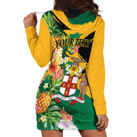 Personalized Jamaica Pineapple Hoodie Dress Coat of Arms Tropical Flowers