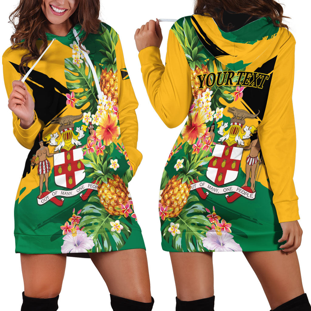 Personalized Jamaica Pineapple Hoodie Dress Coat of Arms Tropical Flowers