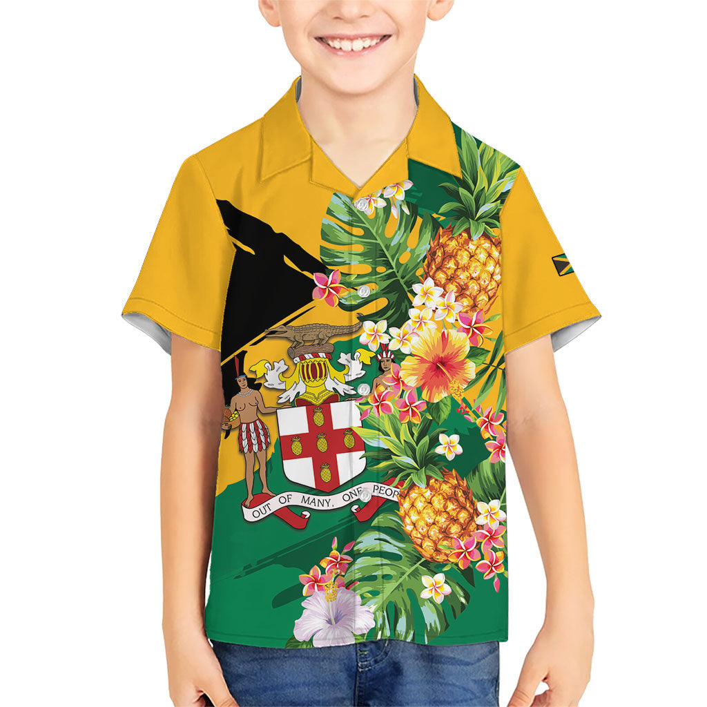 Personalized Jamaica Pineapple Kid Hawaiian Shirt Coat of Arms Tropical Flowers
