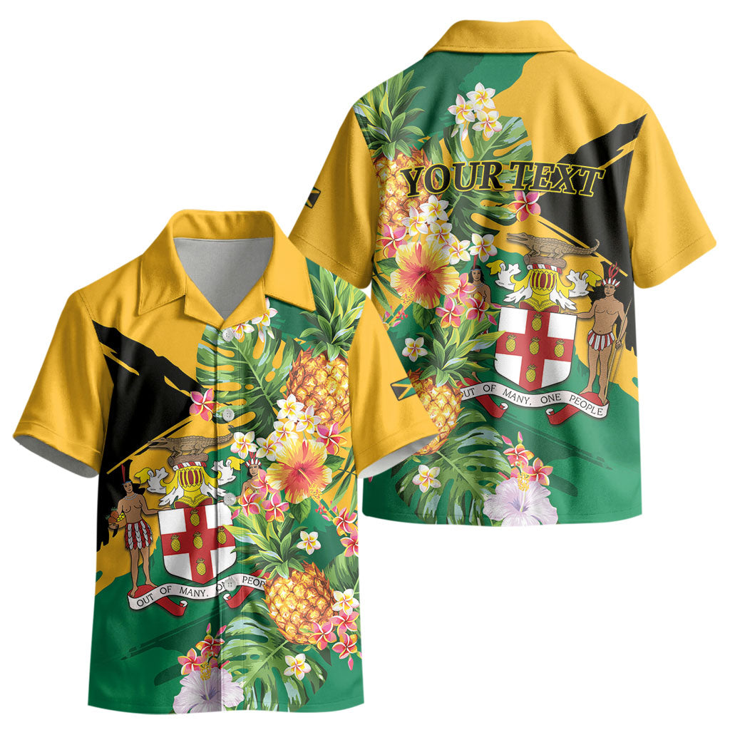 Personalized Jamaica Pineapple Kid Hawaiian Shirt Coat of Arms Tropical Flowers LT01