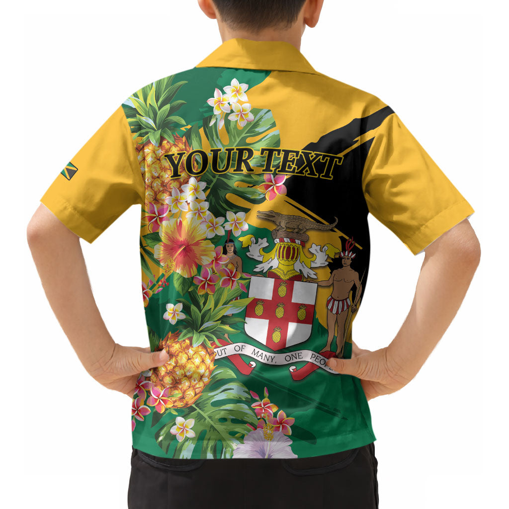Personalized Jamaica Pineapple Kid Hawaiian Shirt Coat of Arms Tropical Flowers LT01