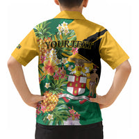 Personalized Jamaica Pineapple Kid Hawaiian Shirt Coat of Arms Tropical Flowers LT01