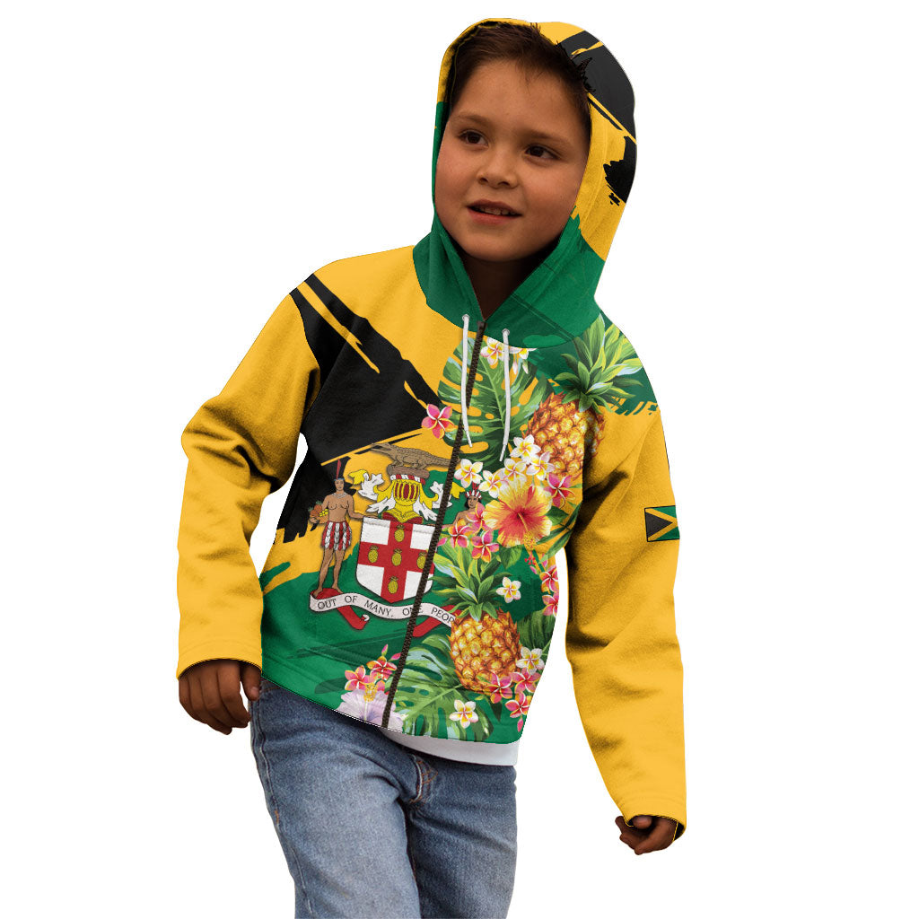 Personalized Jamaica Pineapple Kid Hoodie Coat of Arms Tropical Flowers
