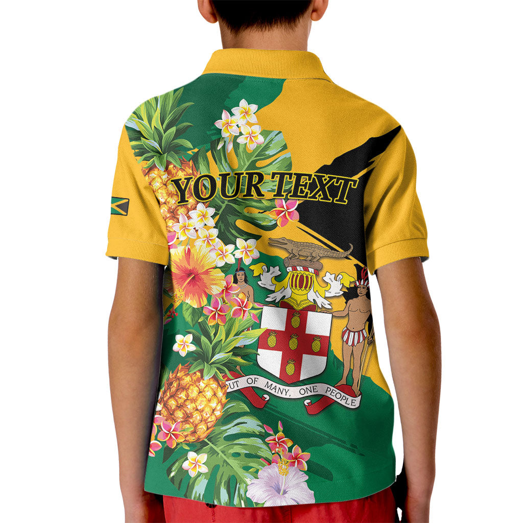 Personalized Jamaica Pineapple Kid Polo Shirt Coat of Arms Tropical Flowers