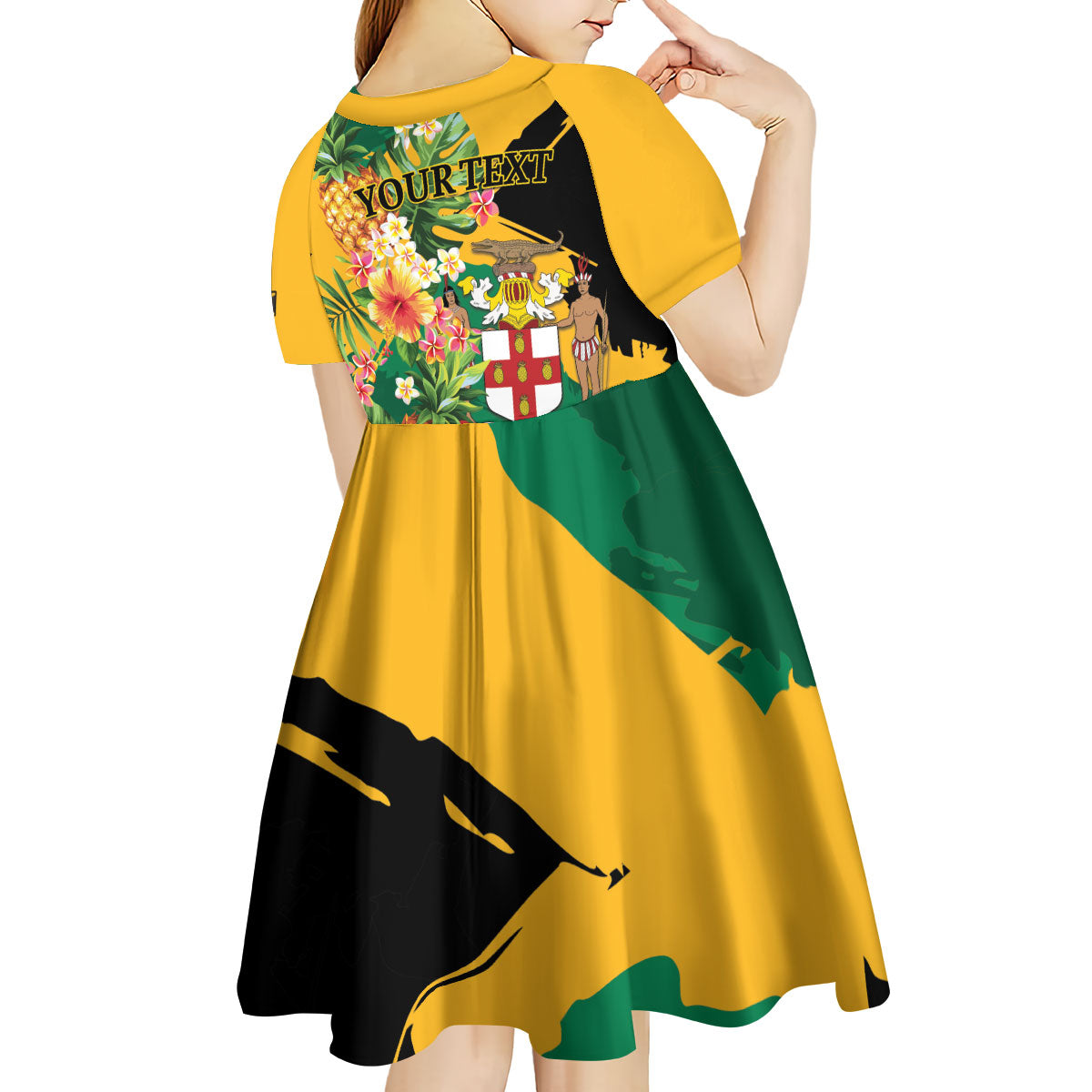 Personalized Jamaica Pineapple Kid Short Sleeve Dress Coat of Arms Tropical Flowers
