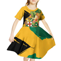 Personalized Jamaica Pineapple Kid Short Sleeve Dress Coat of Arms Tropical Flowers