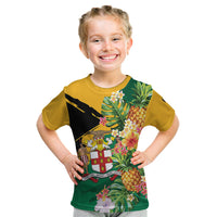 Personalized Jamaica Pineapple Kid T Shirt Coat of Arms Tropical Flowers