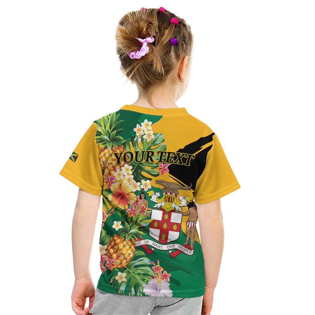 Personalized Jamaica Pineapple Kid T Shirt Coat of Arms Tropical Flowers