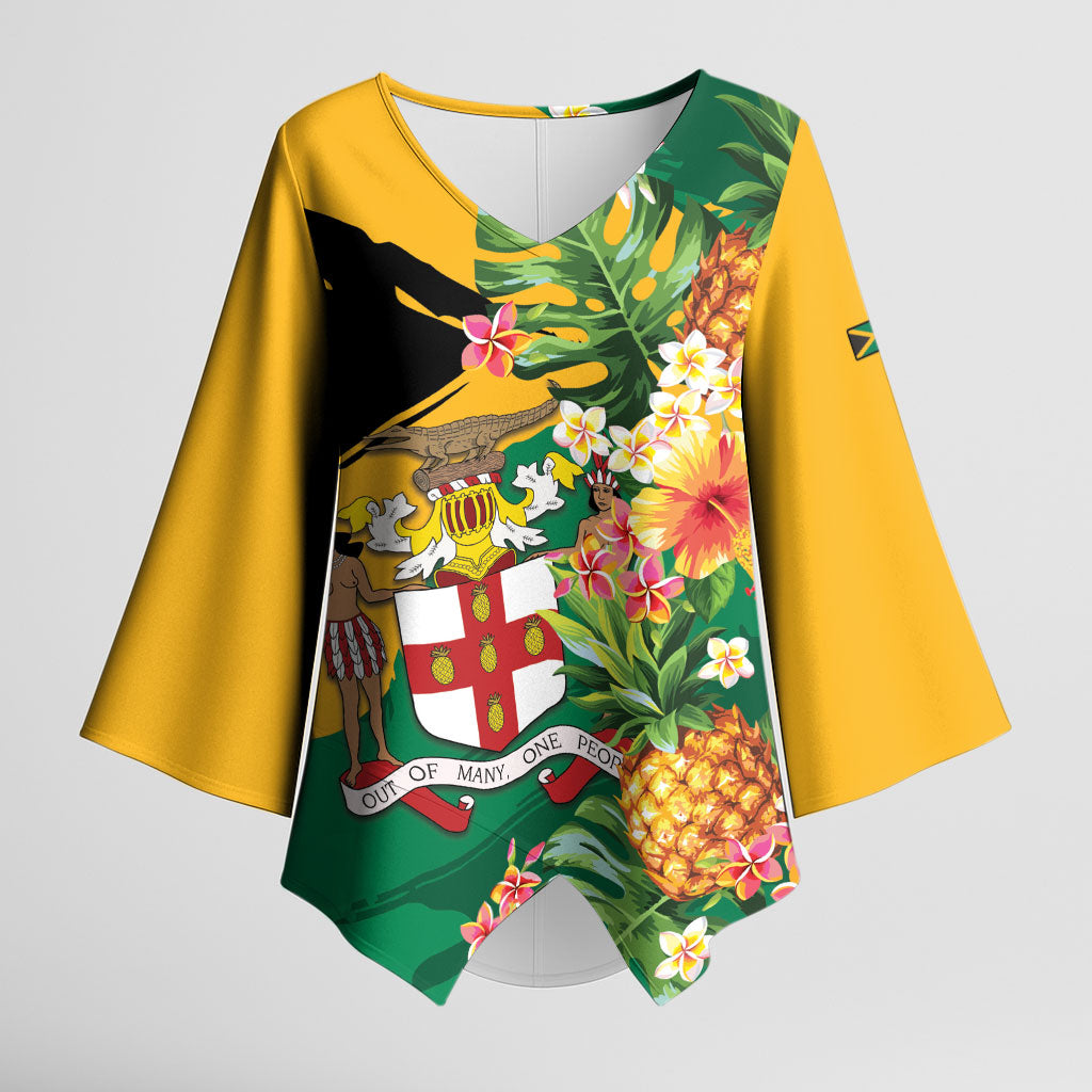 Personalized Jamaica Pineapple Kimono Sleeve Blouse Coat of Arms Tropical Flowers