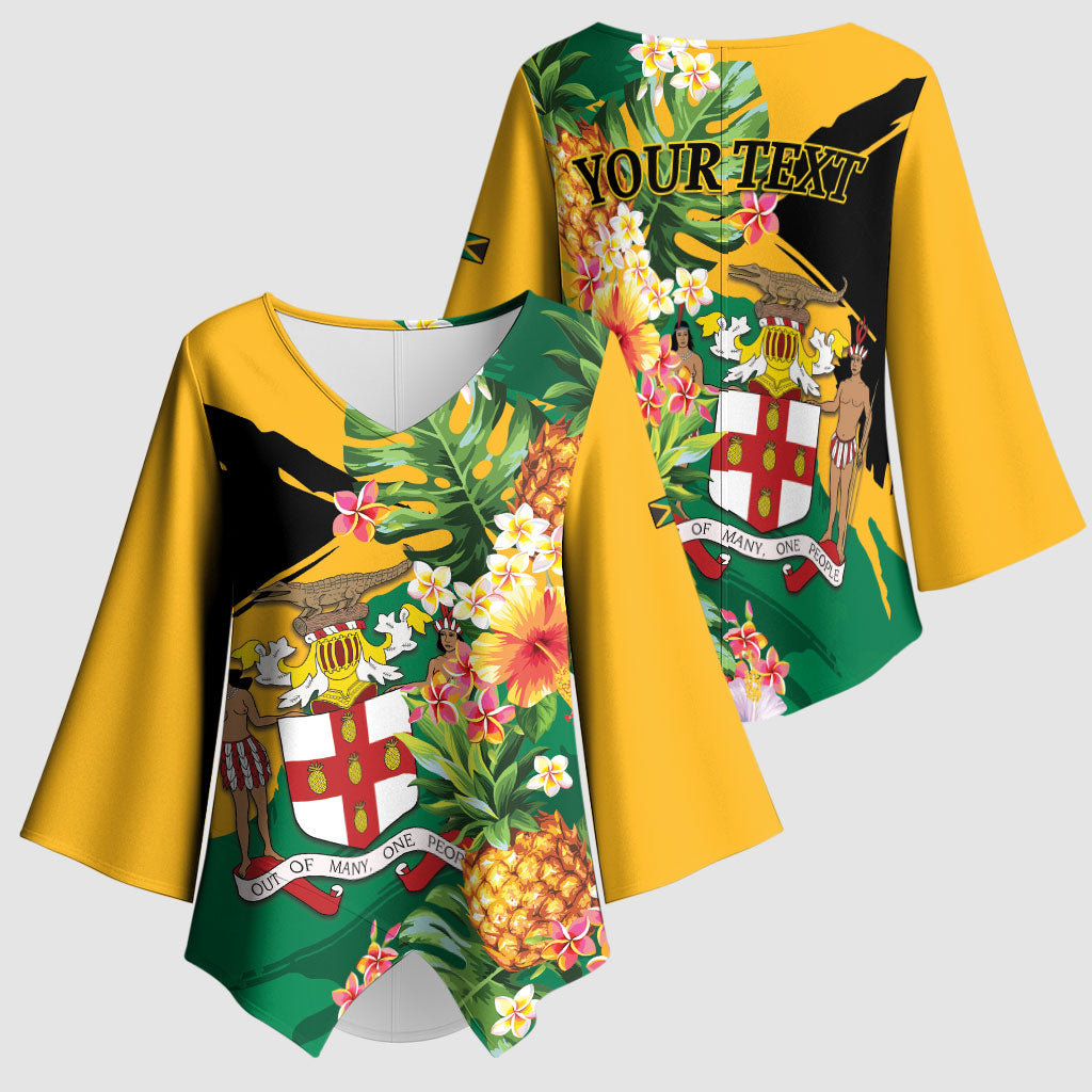 Personalized Jamaica Pineapple Kimono Sleeve Blouse Coat of Arms Tropical Flowers