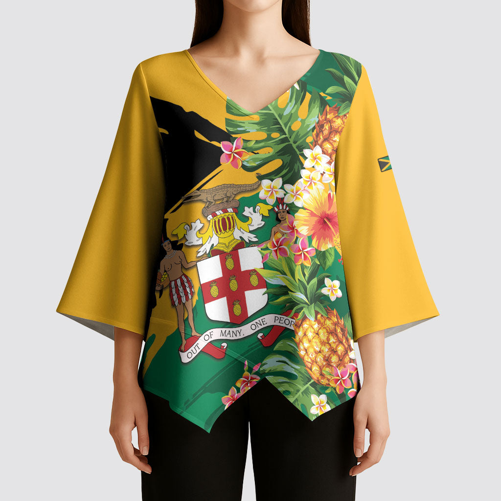 Personalized Jamaica Pineapple Kimono Sleeve Blouse Coat of Arms Tropical Flowers
