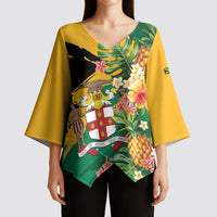 Personalized Jamaica Pineapple Kimono Sleeve Blouse Coat of Arms Tropical Flowers