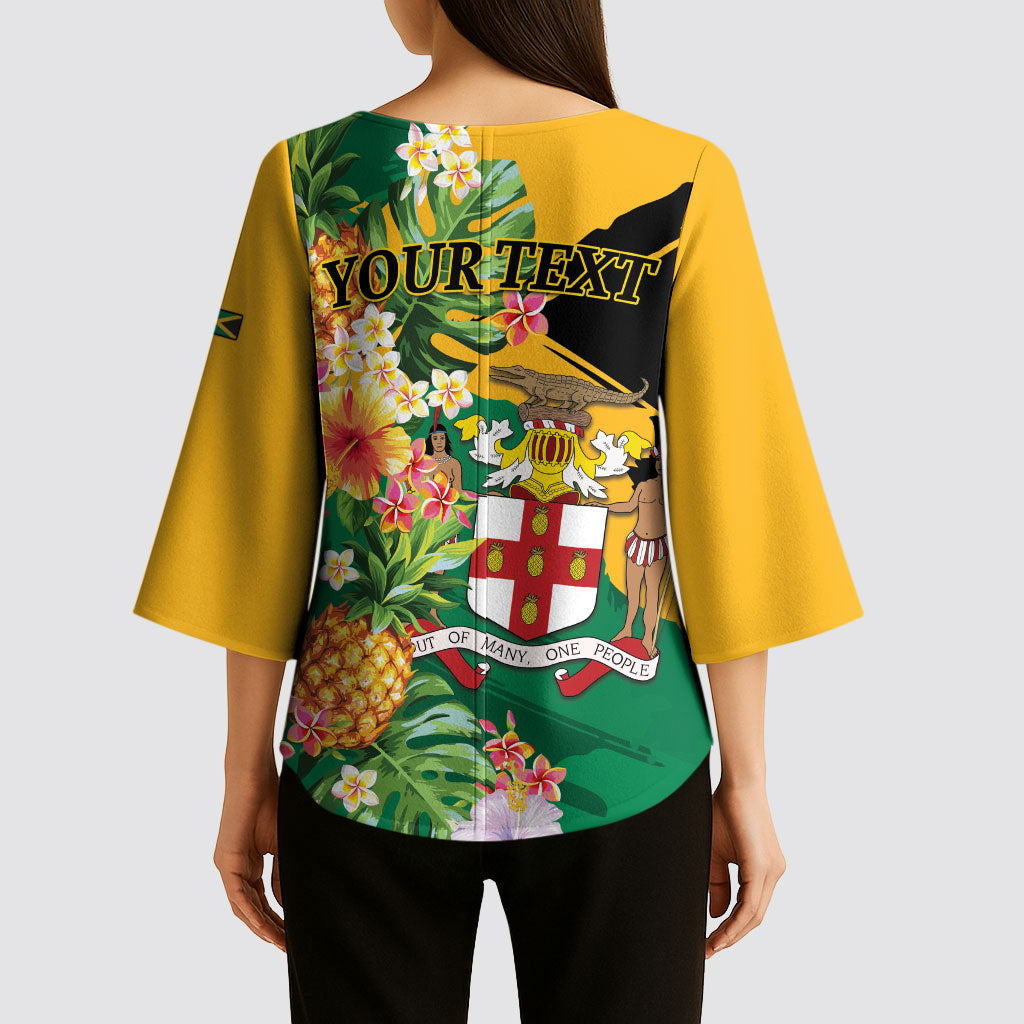 Personalized Jamaica Pineapple Kimono Sleeve Blouse Coat of Arms Tropical Flowers