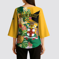 Personalized Jamaica Pineapple Kimono Sleeve Blouse Coat of Arms Tropical Flowers