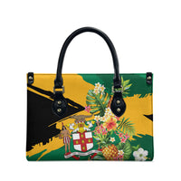 Jamaica Pineapple Leather Bag Coat of Arms Tropical Flowers