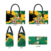 Jamaica Pineapple Leather Bag Coat of Arms Tropical Flowers