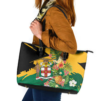 Jamaica Pineapple Leather Tote Bag Coat of Arms Tropical Flowers