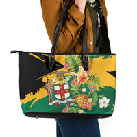 Jamaica Pineapple Leather Tote Bag Coat of Arms Tropical Flowers