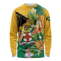 Personalized Jamaica Pineapple Long Sleeve Shirt Coat of Arms Tropical Flowers