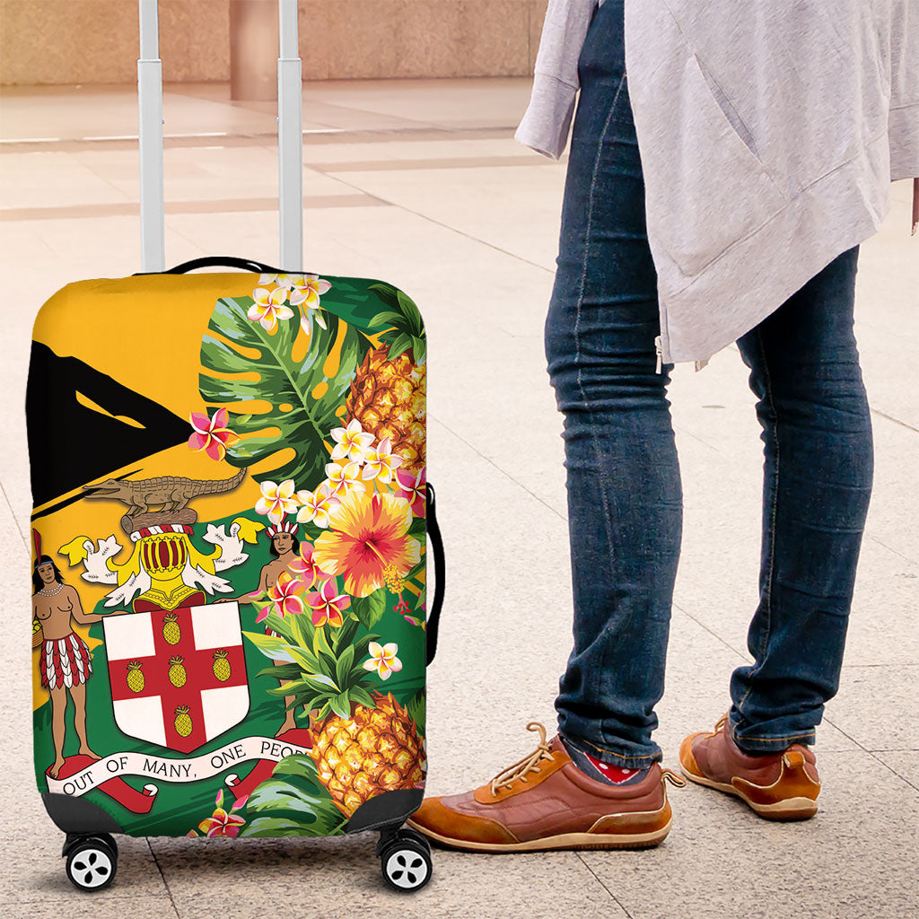 Jamaica Pineapple Luggage Cover Coat of Arms Tropical Flowers