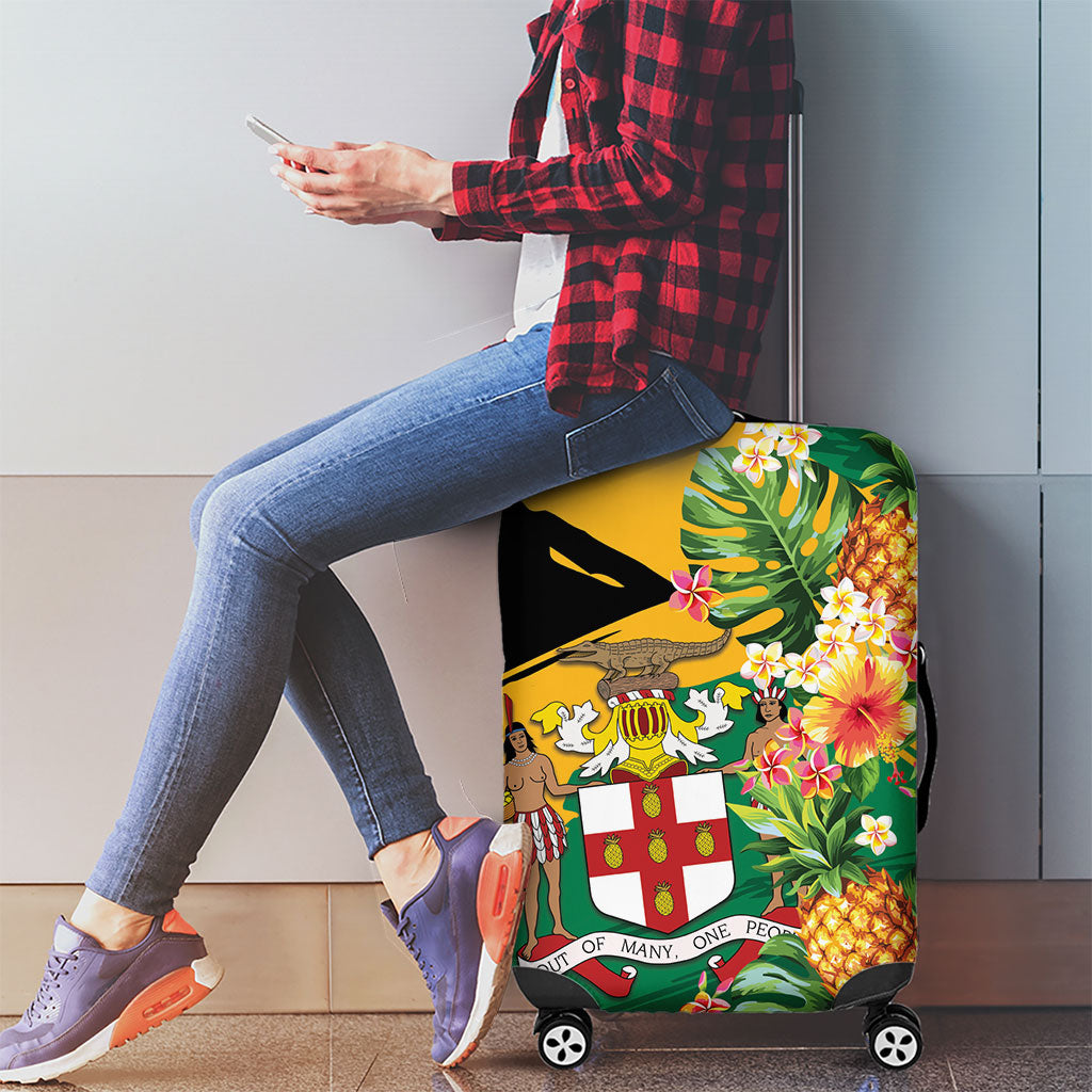 Jamaica Pineapple Luggage Cover Coat of Arms Tropical Flowers