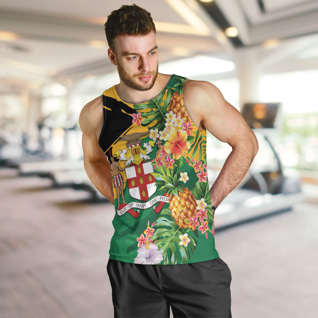 Personalized Jamaica Pineapple Men Tank Top Coat of Arms Tropical Flowers