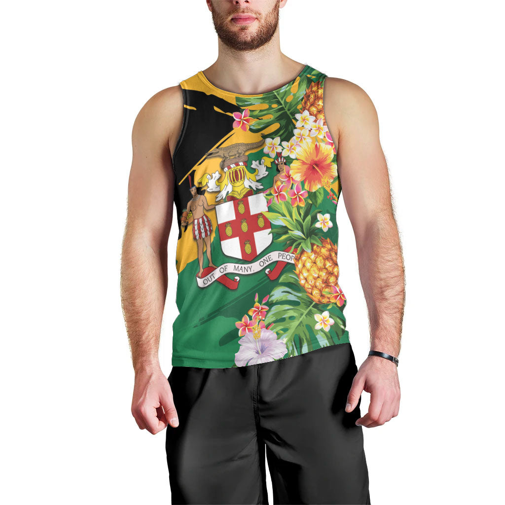 Personalized Jamaica Pineapple Men Tank Top Coat of Arms Tropical Flowers