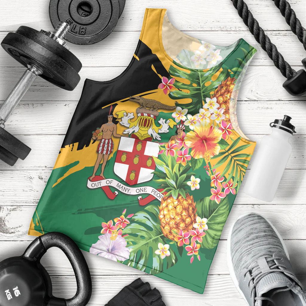 Personalized Jamaica Pineapple Men Tank Top Coat of Arms Tropical Flowers