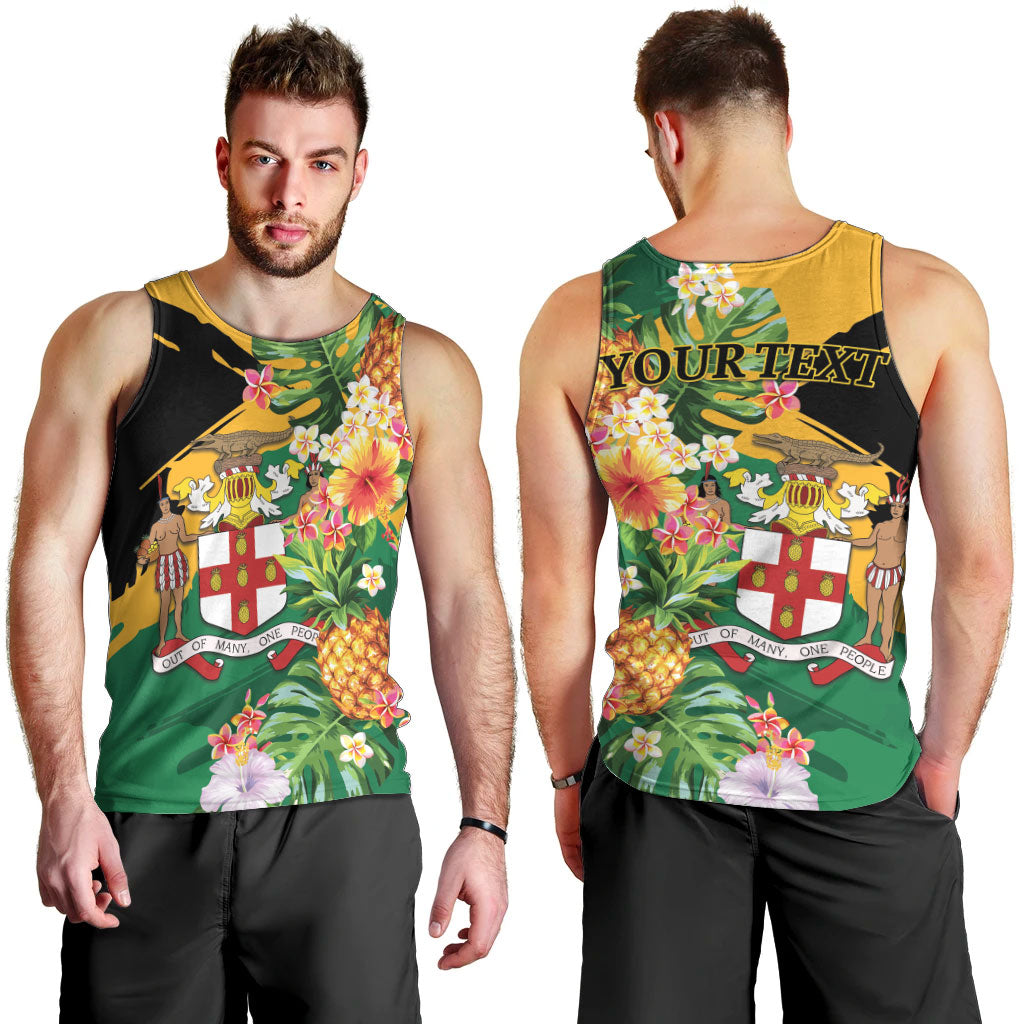 Personalized Jamaica Pineapple Men Tank Top Coat of Arms Tropical Flowers