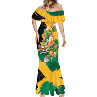 Personalized Jamaica Pineapple Mermaid Dress Coat of Arms Tropical Flowers