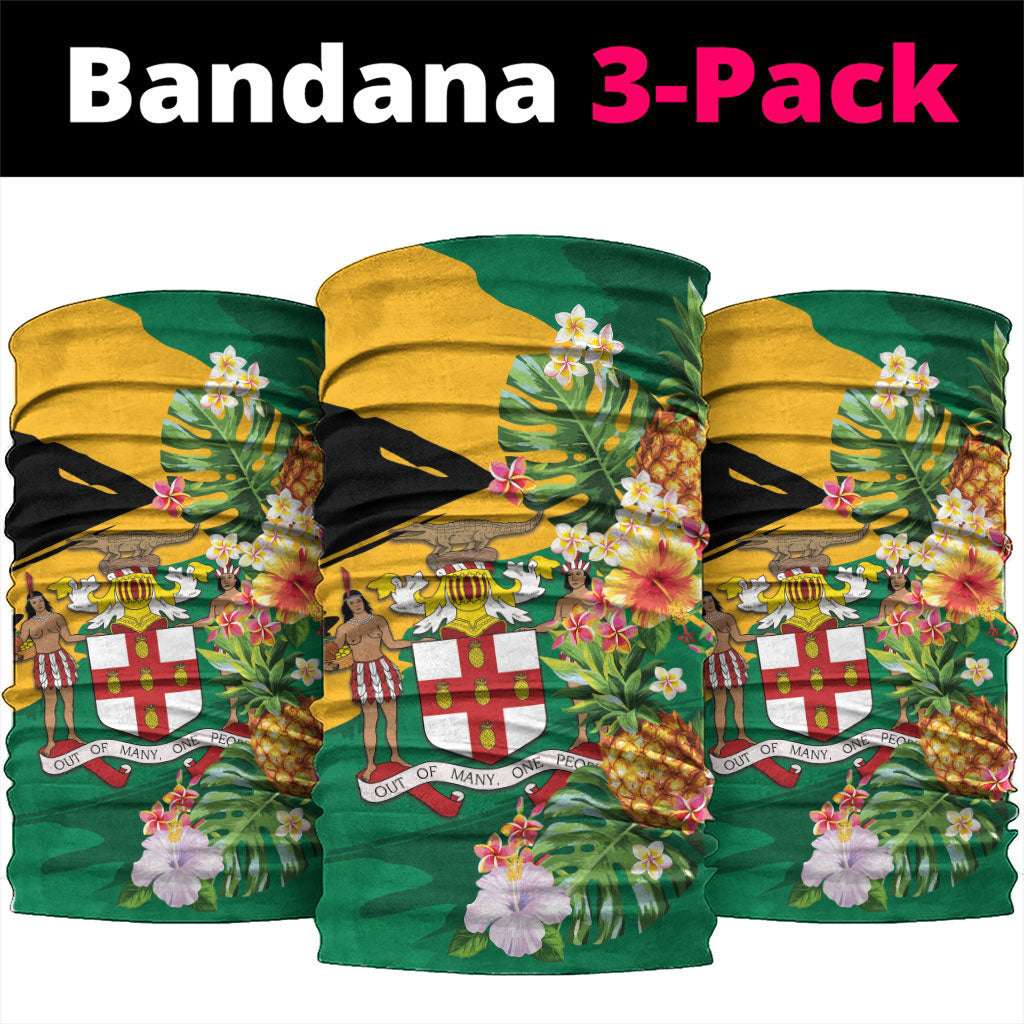 Jamaica Pineapple Neck Gaiter Coat of Arms Tropical Flowers