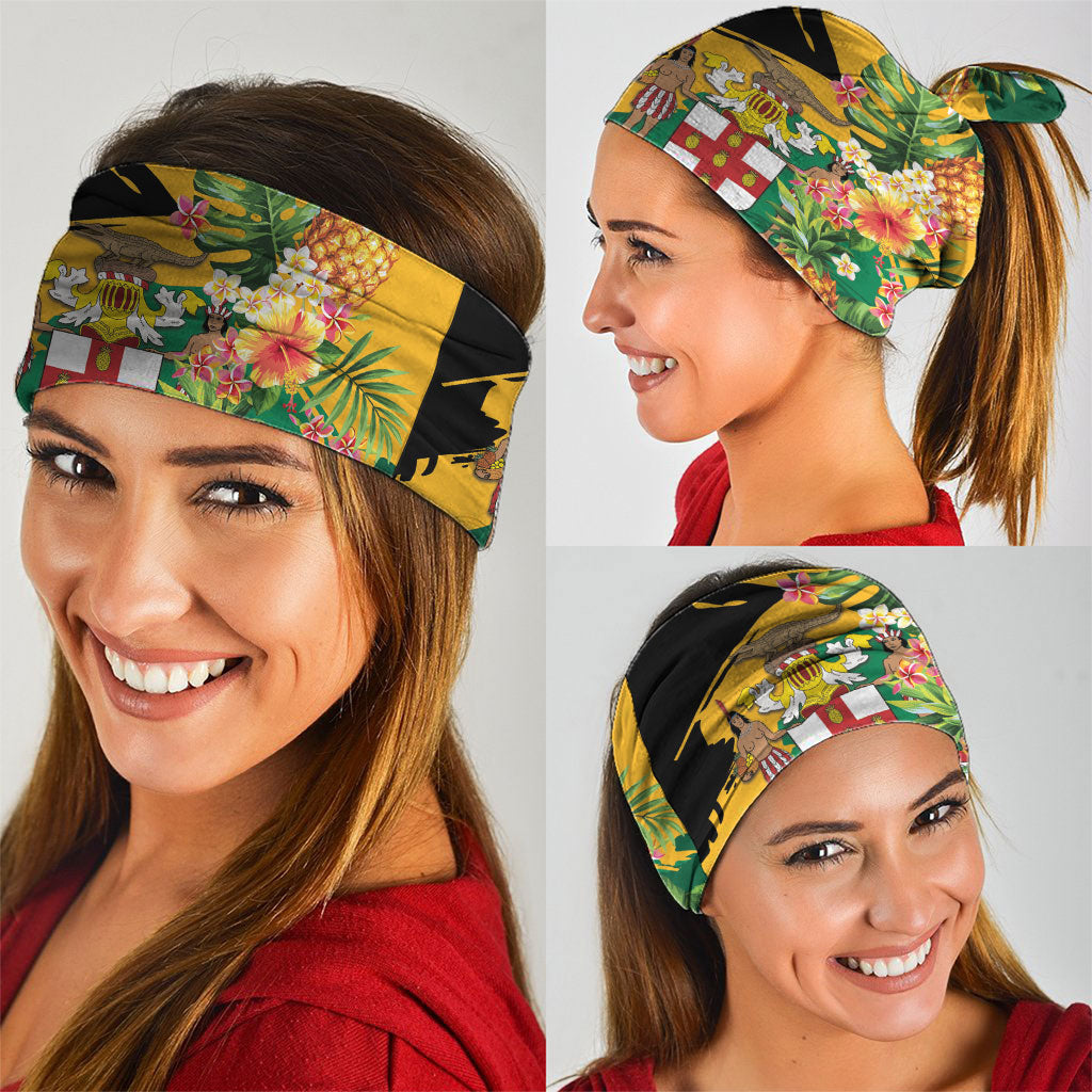 Jamaica Pineapple Neck Gaiter Coat of Arms Tropical Flowers