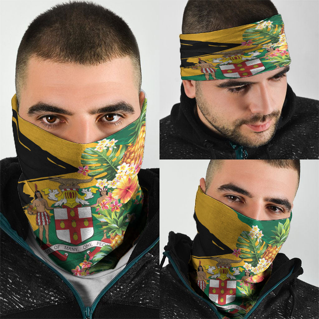 Jamaica Pineapple Neck Gaiter Coat of Arms Tropical Flowers