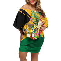 Personalized Jamaica Pineapple Off Shoulder Short Dress Coat of Arms Tropical Flowers