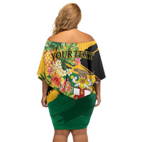 Personalized Jamaica Pineapple Off Shoulder Short Dress Coat of Arms Tropical Flowers
