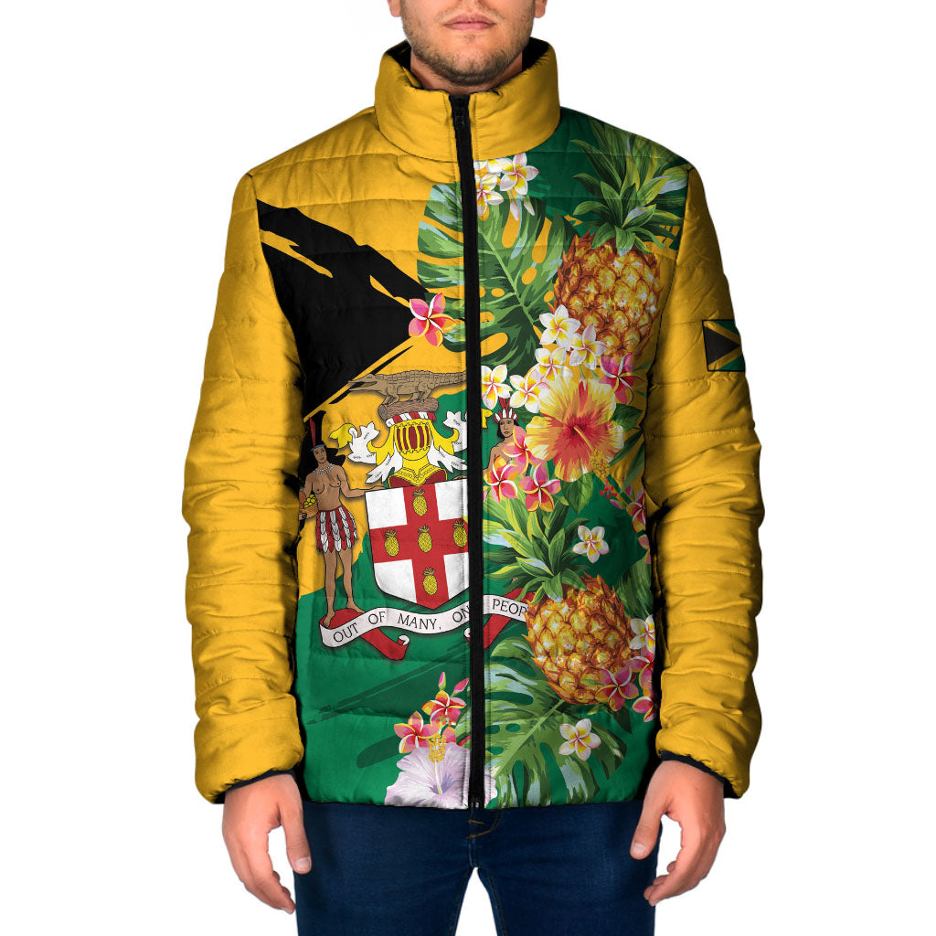 Personalized Jamaica Pineapple Padded Jacket Coat of Arms Tropical Flowers