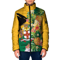 Personalized Jamaica Pineapple Padded Jacket Coat of Arms Tropical Flowers