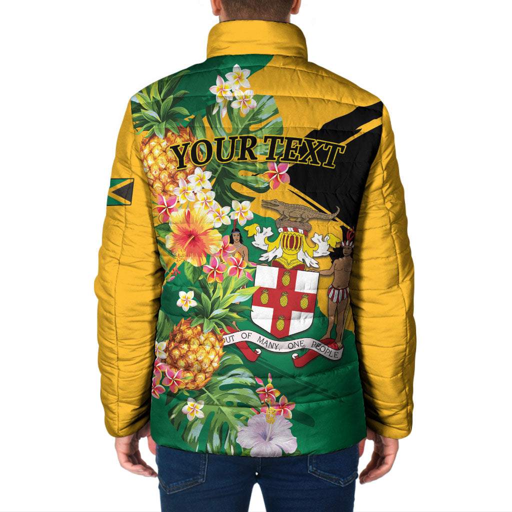 Personalized Jamaica Pineapple Padded Jacket Coat of Arms Tropical Flowers